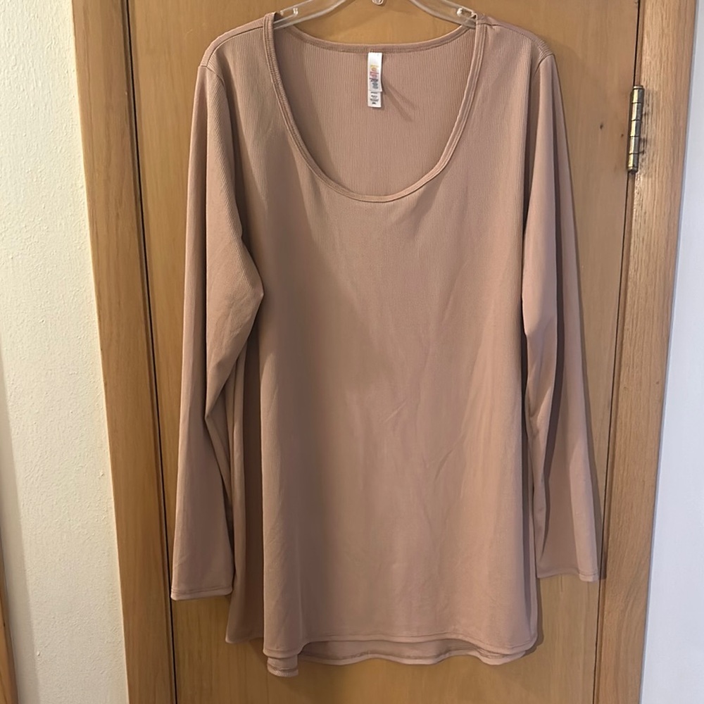 Lularoe Women's Ribbed Scoop Neck Long Sleeve Top Tan Beige Neutral Size 3XL
